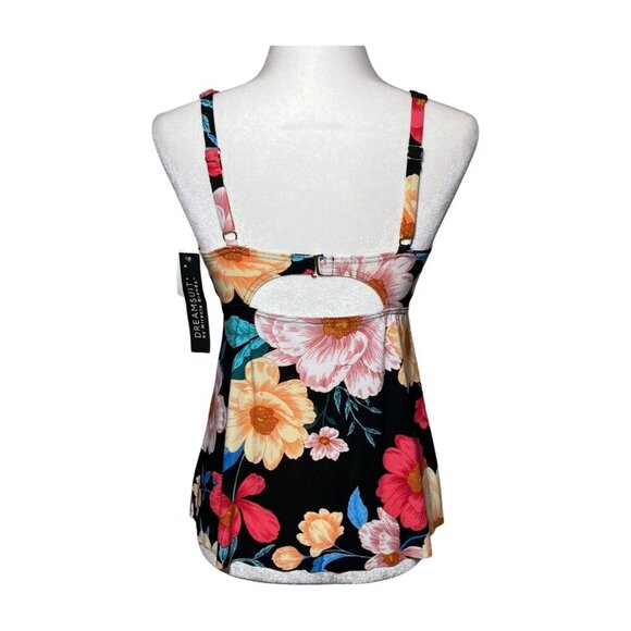 DREAMSUIT By Miracle Brands Womens Tankini Top Black Floral Multi-Color Size 6 - Picture 3 of 12